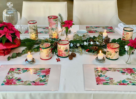 Poinsettia Tischset, Poinsettia Windlicht, Weihnachtsdekoration, Tischdekoration