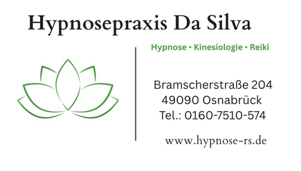 Weißer Hintegrund mit grünem Logo von Lilie. Hypnose Kinesiologie als Wörter.