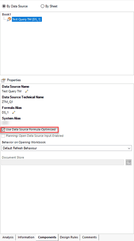 Analysis Office Components tab - Use Data Source Formula-Optimized