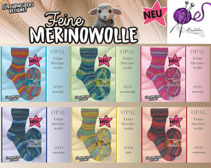 Das Foto zeigt die Farbkarte der Socken- und Pulloverwolle Opal Feine Merinowolle 4fach
