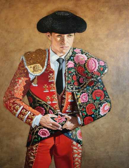 peinture-hyperrealisme-torero-corrida-nimes-costume-lumière-paseo-roussel-meric