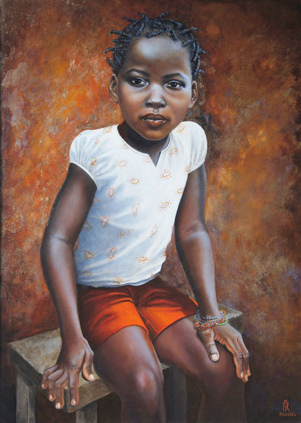 peinture-hyperrealiste-enfant-afrique-short-rouge-couleur-roux-roussel-meric-art