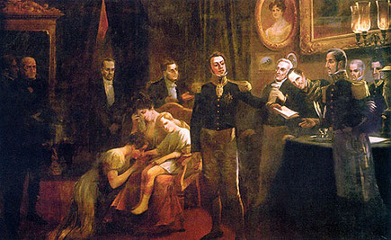 Die Abdankung des ersten Kaisers von Brasilien, Pedro I. Gemälde von A. de Figueiredo. 1911.