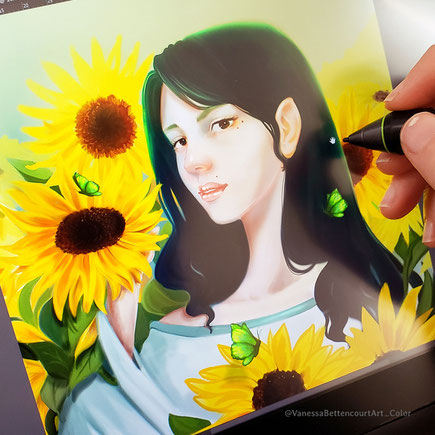 #paintingsunflowers #sunflowers #digitalpainting #painting #greenbutterflies #paintingphotoshop #fantasy #art #digitalarts #portrait #paintingportrait #vanessabettencourtart vanessa bettencourt art