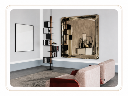 Complementi d’arredo moderni con tavolo di design, sedie imbottite, madia e dettagli decorativi per la zona giorno.