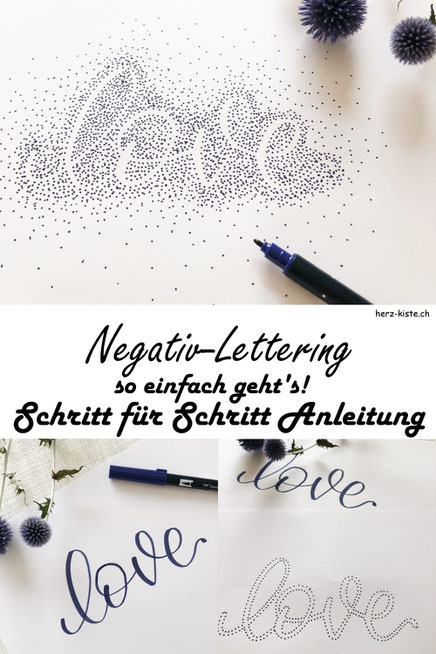 Schritt für Schritt Anleitung: So einfach kannst du ein Negativ-Lettering gestalten und einen tollen Effekt erzielen, indem du nur Punkte und keine Linien ziehst!