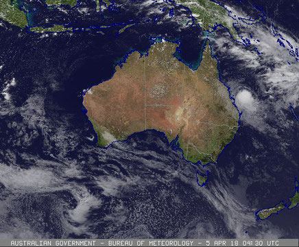 Satellite image of Tropical Cyclone Iris off the Whitsunday coast, 5 April 2018. Image from www.bom.gov.au