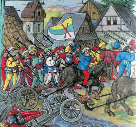 Konstanzer Landsknechte führen zwei eroberte Kanonen ab
