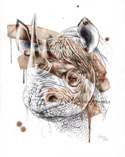 modernes Mixed Media Bild - Nashorn Kunstwerk