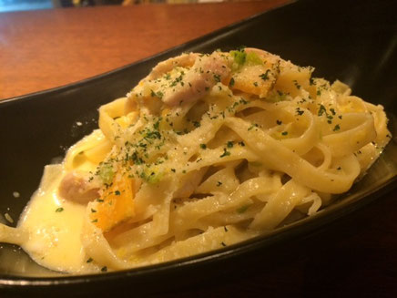 ササミとカボチャのクリームパスタ