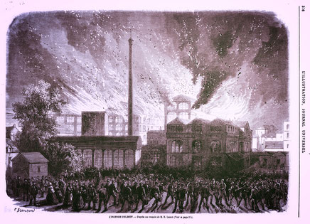 Violent incendie à Elbeuf en 1870 (Journal Universel l'Illustration)