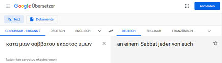 1Kor 16,2, Google Übersetzer, Auferstehung Jesus am Sabbat