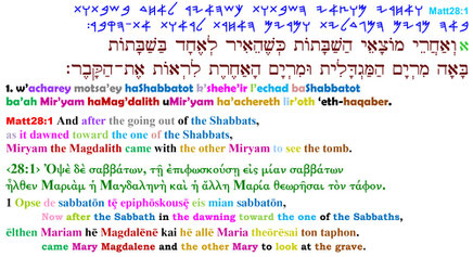 Colored Scriptures, Auferstehung Jesus am Sabbat, Mt28,1