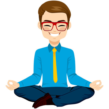 Business Yoga - Ein lächelnder Büromensch in meditativer Sitzhaltung als Symbol für Business Yoga. Bild: Kakigori Studio - Fotolia