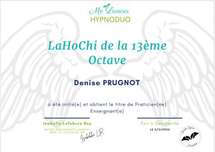 Certificat LaHoChi 13ème octave Denise Prugnot à Troyes