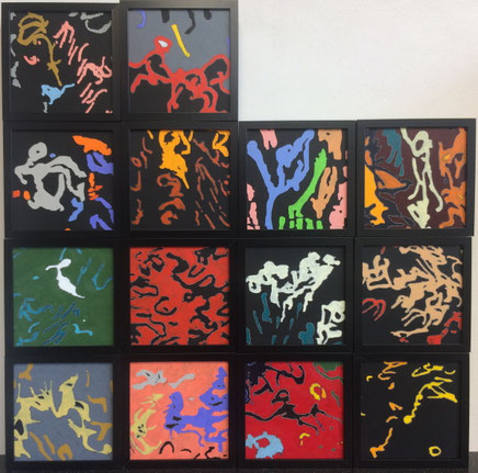 Reminders II. Oil paint on plywood prepared with blackboard paint. 23cm x 23 cm