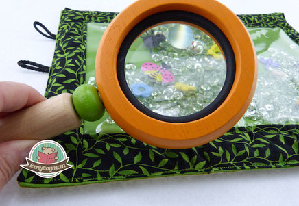 I spy Detektivspiel Suchspiel nähen Spielbuch Kinderlupe Quiet book