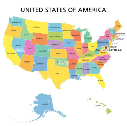 Etats-Unis d'Amérique : Carte des Etats
