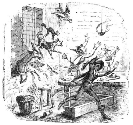Illustration from English Caricaturists and Graphic Humourists of the Nineteenth Century, by William Rodgers Richardson (writing as Graham Everitt) Engraving by George Cruikshank Caption: "The Waits of Bremen and the Borders"