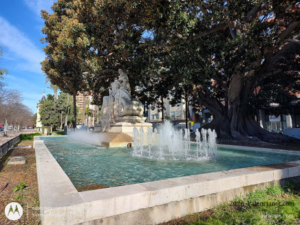 Se le incorporó una fuente luminosa en 1972 para realzar el conjunto dedicado al doctor Moliner en Valencia.. 