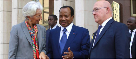 Le Pdt Biya avec Mme Lagarde, DG du FMI et le ministre français Sapin