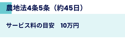 農地法第4条・第5条の手続き案内。目安期間は約45日。サービス料の目安は10万円。