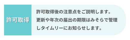 建設業許可取得後の各種手続きの注意点と、期限管理・お知らせサービスを案内する画像