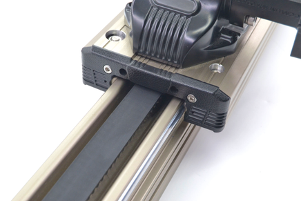 Belt drive linear guide rail with motor on carriage