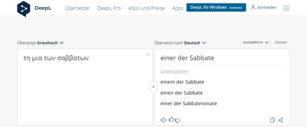 τη μια σαββατων Übersetzung Deutsch