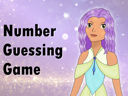 Woman with purple hair and fantasy dress. Captioned Number Guessing Game