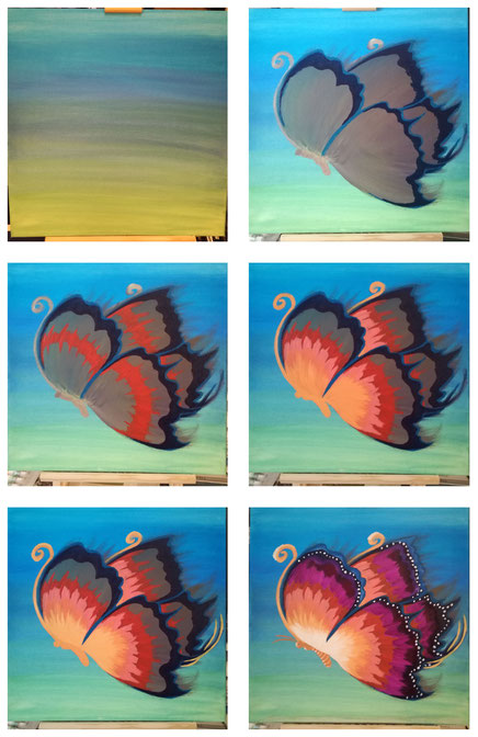 Gestalten einer Leinwand mit Acrylfarben, Motiv: Butterfly/Schmetterling, Step by Step