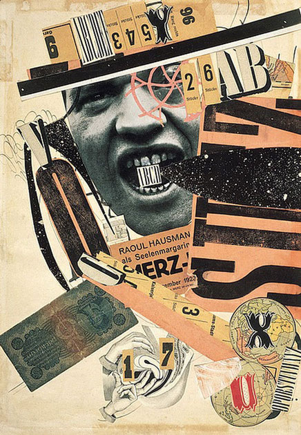 Raoul Hausmann, ABCD, 1923-1924, Encre de Chine, reproduction de photographie et imprimés découpés, collés sur papier, 40,4 x 28,2 cm, Centre Pompidou, Paris.