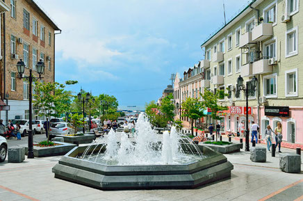 Vladivostok- Fountains at Admiral Fokin street in the historic district of Vladivostok