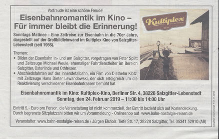 Eisenbahnromantik im Kino; Für immer bleibt die Erinnerung