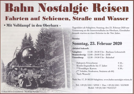 Bahn Nostalgie Reisen; Fahrten auf Schiene, Straße und Wasser; Mit Volldampf in den Oberharz