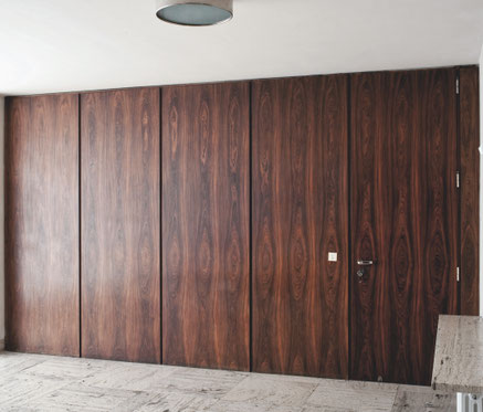Foyer, wall paneling with Rio rosewood. Photo: Jong Soung Kim, September 29, 2012