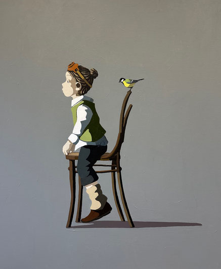 the girl on the chair - Acryl aux Leinwand, 120x100cm, 2025