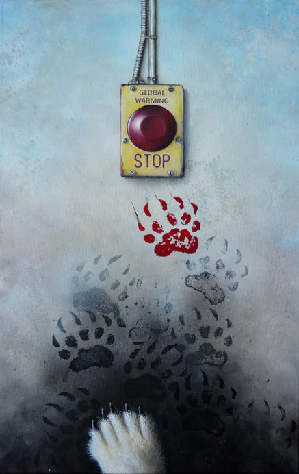 au secOURS (50/80- huile, acrylique) - Thème : réchauffement climatique