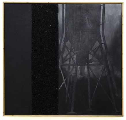 Silo#1 ~~ 2015 - pigments, résine et quarzt noir sur toile marrouflée sur bois - 100x100cm