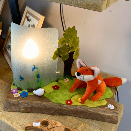 Petite lampe enfant artisanales avec un renard, poule et poussin faits main à Rumilly en Haute Savoie. Luminaire enfant. Idée cadeau