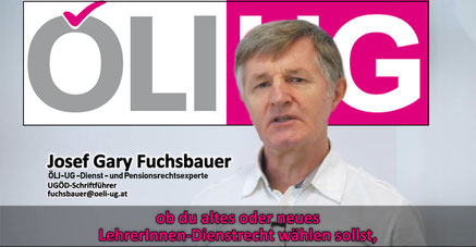 Video der UGÖD "Altes oder neues Lehrer/innen-Dienstrecht?" mit Gary Fuchsbauer, Dienst- und Pensionsrechtsexperte der ÖLI-UG Bild:screenshot/bearbeitet:spa
