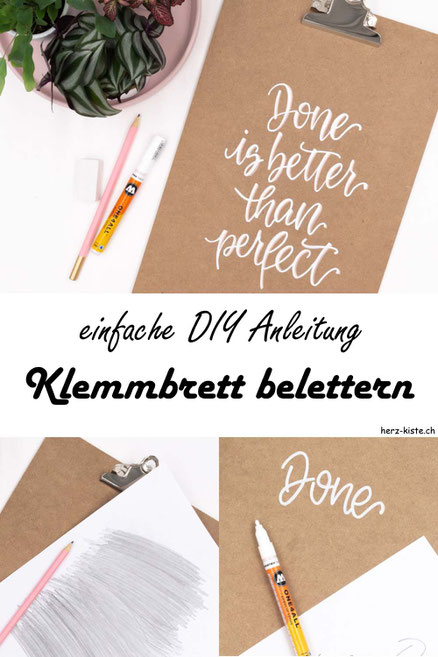 einfache Schritt für Schritt DIY Anleitung: So kannst du dein langweiliges Klemmbrett belettern. Mache mit Handlettering etwas Spezielles aus deinem langweiligen Klemmbrett.