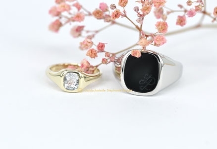 Trauringe Siegelring Gelbgold Platin Onyx individuell