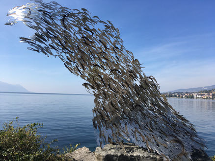 jumping fish sculpture in Montreux, Switzerland