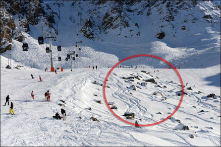L'intersection des pistes Mauduit et Biche où s'est produit l'accident de M.Schumacher