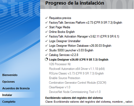 programas instalados en la suite Studio 5000 v26.00