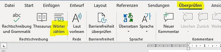 Screenshot von Word: Überprüfen und Wörter zählen