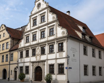 Denkmalgeschütztes Haus in Augsburg mit historischer Fassade und traditioneller Architektur – Beispiel für eine versicherbare Denkmalimmobilie in Augsburg.