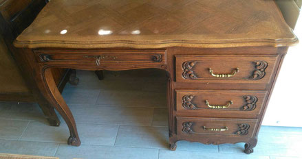 relooking de meubles restauration le mans sarthe bureau louis xv noir patiné bois naturel pochoir antiquités 