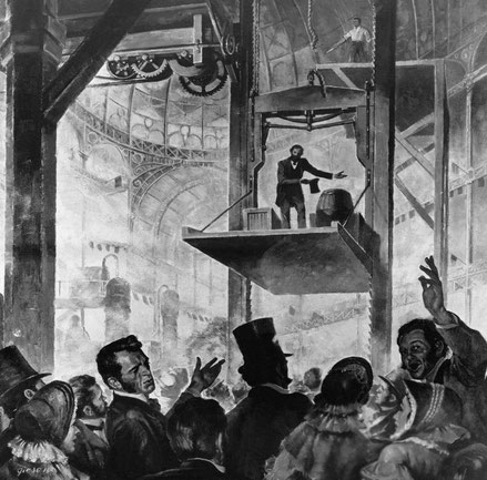 Otis free-fall safety demonstration in 1854.